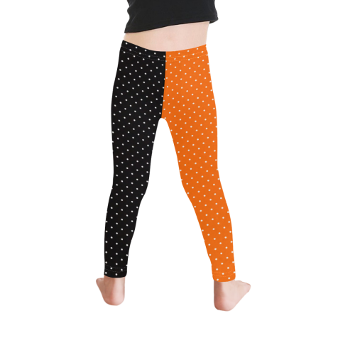 Halloween Black and Orange Polka Dots Kid's Ankle Length Leggings (Model L06)