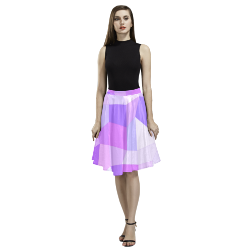 Bright Purple Mosaic Melete Pleated Midi Skirt (Model D15)