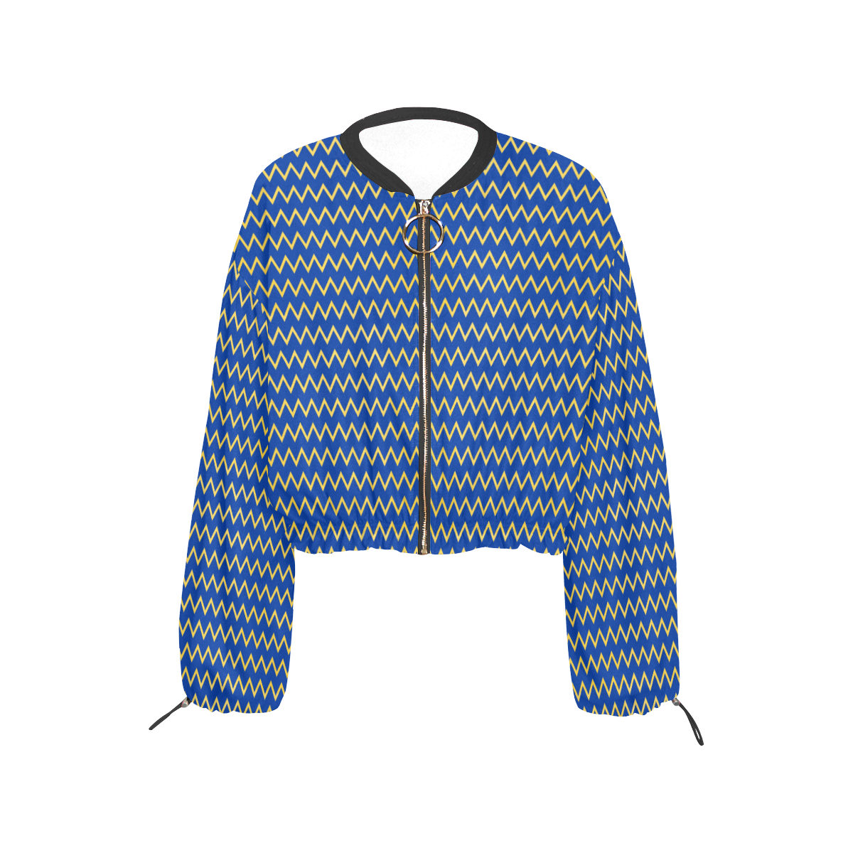 chevron Jaune/Bleu Cropped Chiffon Jacket for Women (Model H30)