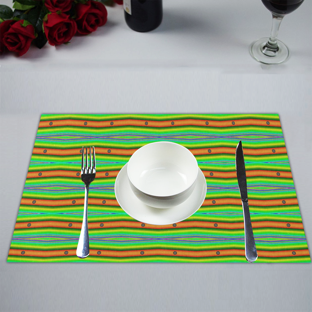 Bright Green Orange Stripes Pattern Abstract Placemat 14’’ x 19’’ (Set of 6)
