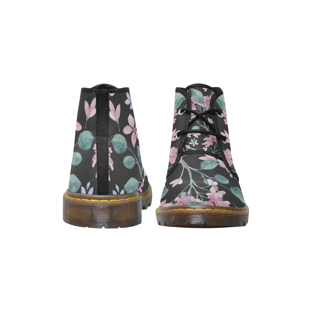 Floral Pink Pattern Women's Canvas Chukka Boots (Model 2402-1)