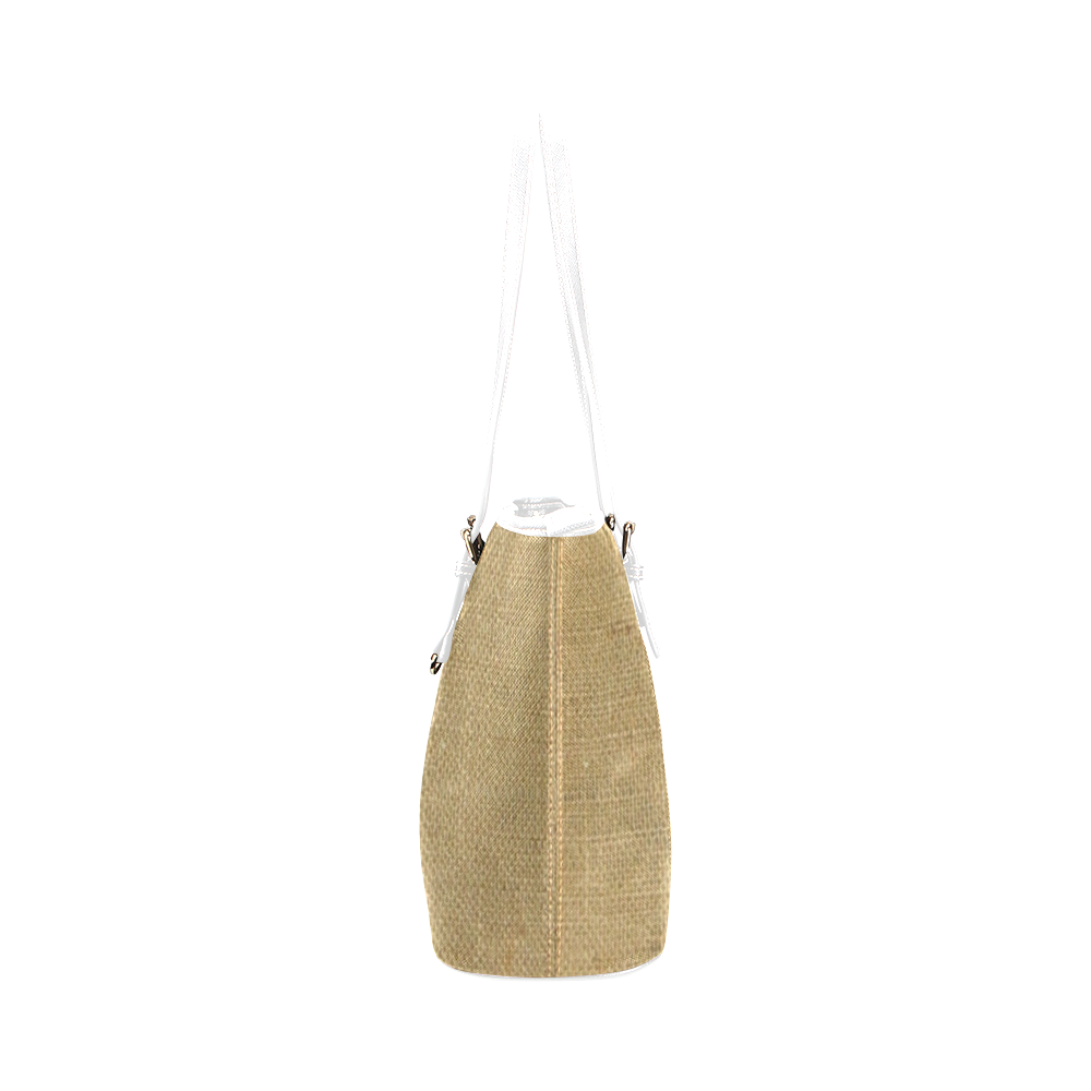 Burlap Coffee Sack in white Leather Tote Bag/Large (Model 1651)