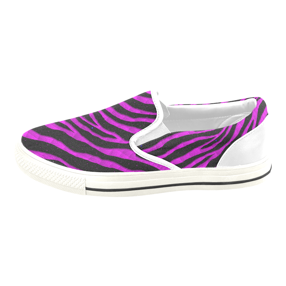 Ripped SpaceTime Stripes - Pink Slip-on Canvas Shoes for Kid (Model 019)