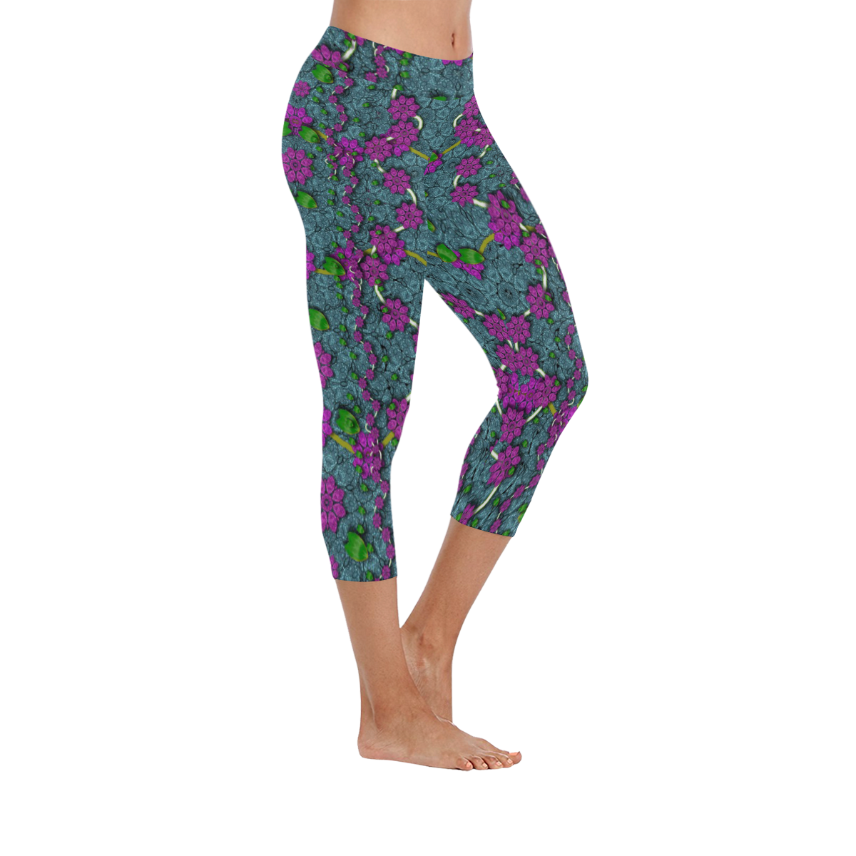 the most beautiful flower forest on earth Women's Low Rise Capri Leggings (Invisible Stitch) (Model L08)