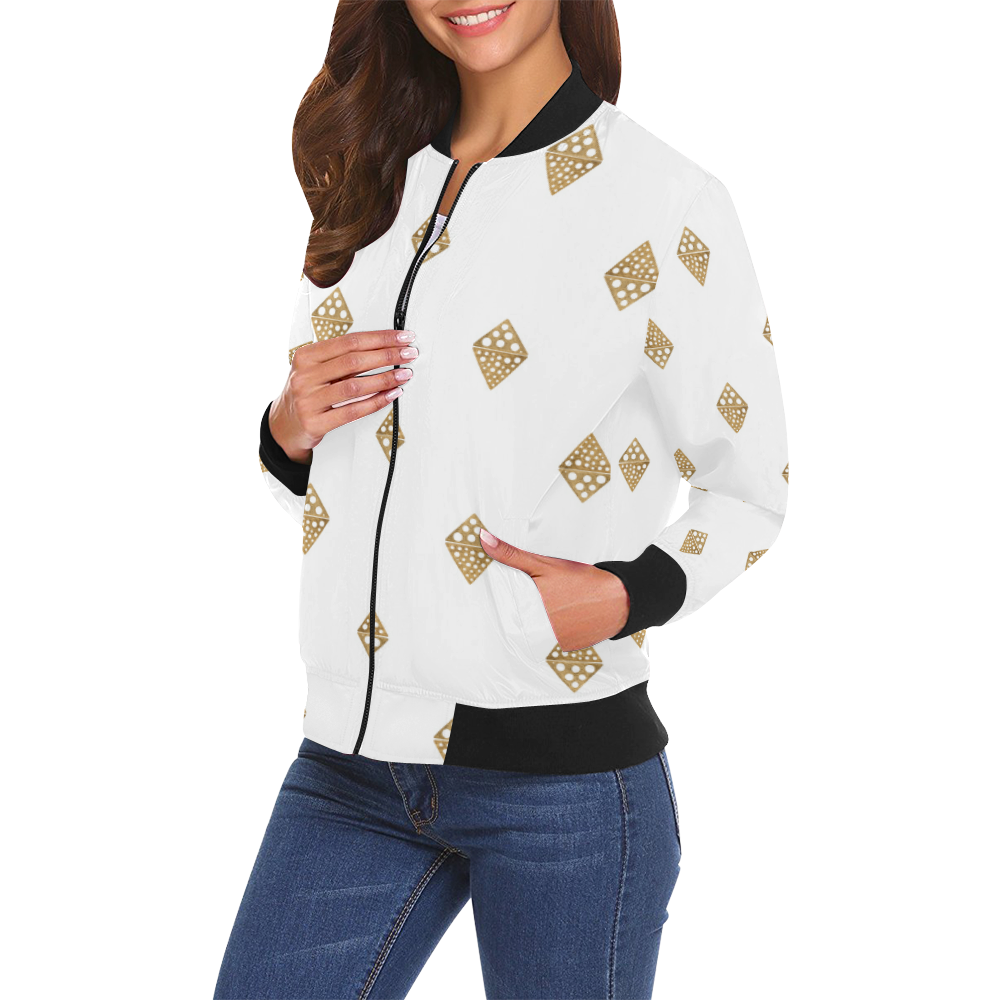 gold elements on white All Over Print Bomber Jacket for Women (Model H19)