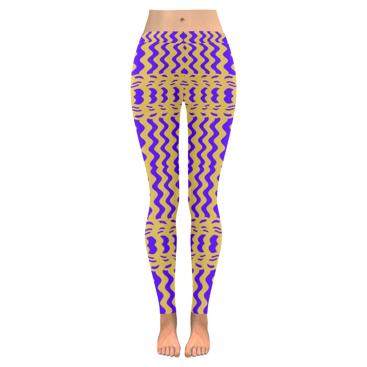 Purple Yellow Modern  Waves Lines Women's Low Rise Leggings (Invisible Stitch) (Model L05)