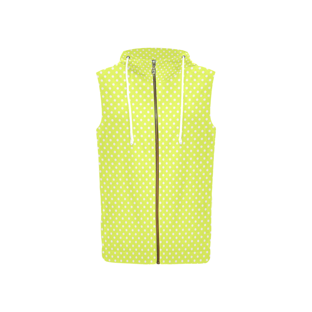 Yellow polka dots All Over Print Sleeveless Zip Up Hoodie for Women (Model H16)