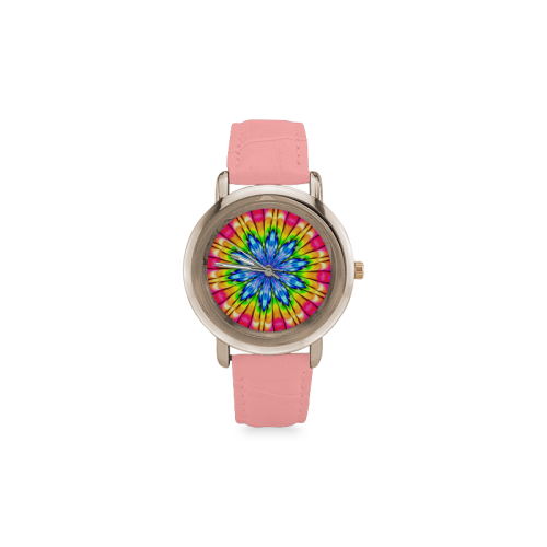 Spring Flowers Awakening Fractal Abstract Women's Rose Gold Leather Strap Watch(Model 201)