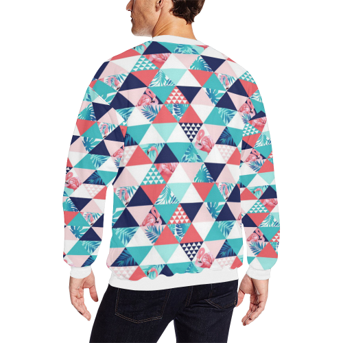 Flamingo Triangle Pattern Men's Oversized Fleece Crew Sweatshirt/Large Size(Model H18)