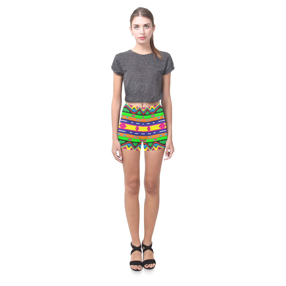 Distorted colorful shapes and stripes Briseis Skinny Shorts (Model L04)