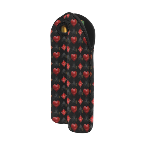 Las Vegas Black and Red Casino Poker Card Shapes on Black 2-Bottle Neoprene Wine Bag