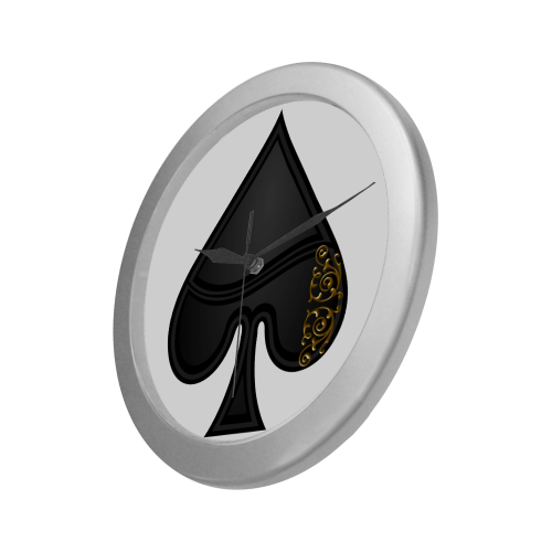 Spade Las Vegas Symbol Playing Card Shape Silver Color Wall Clock