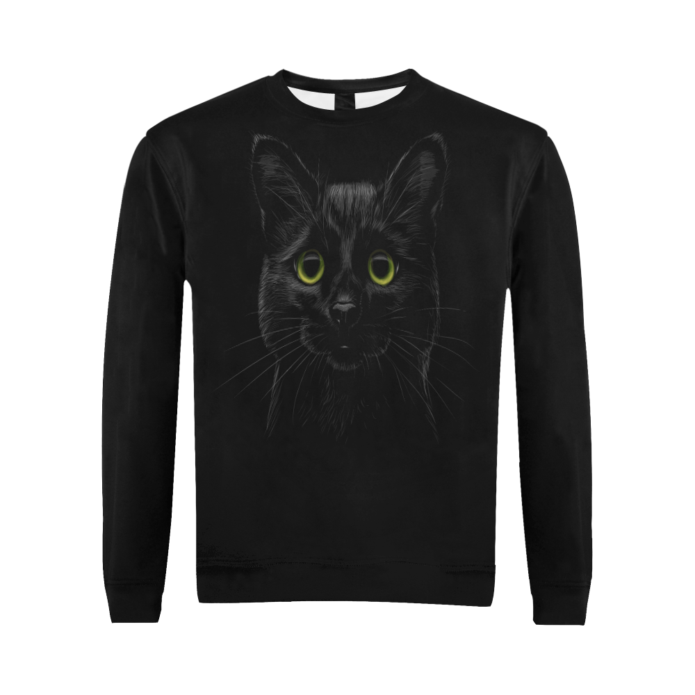 Black Cat All Over Print Crewneck Sweatshirt for Men (Model H18)