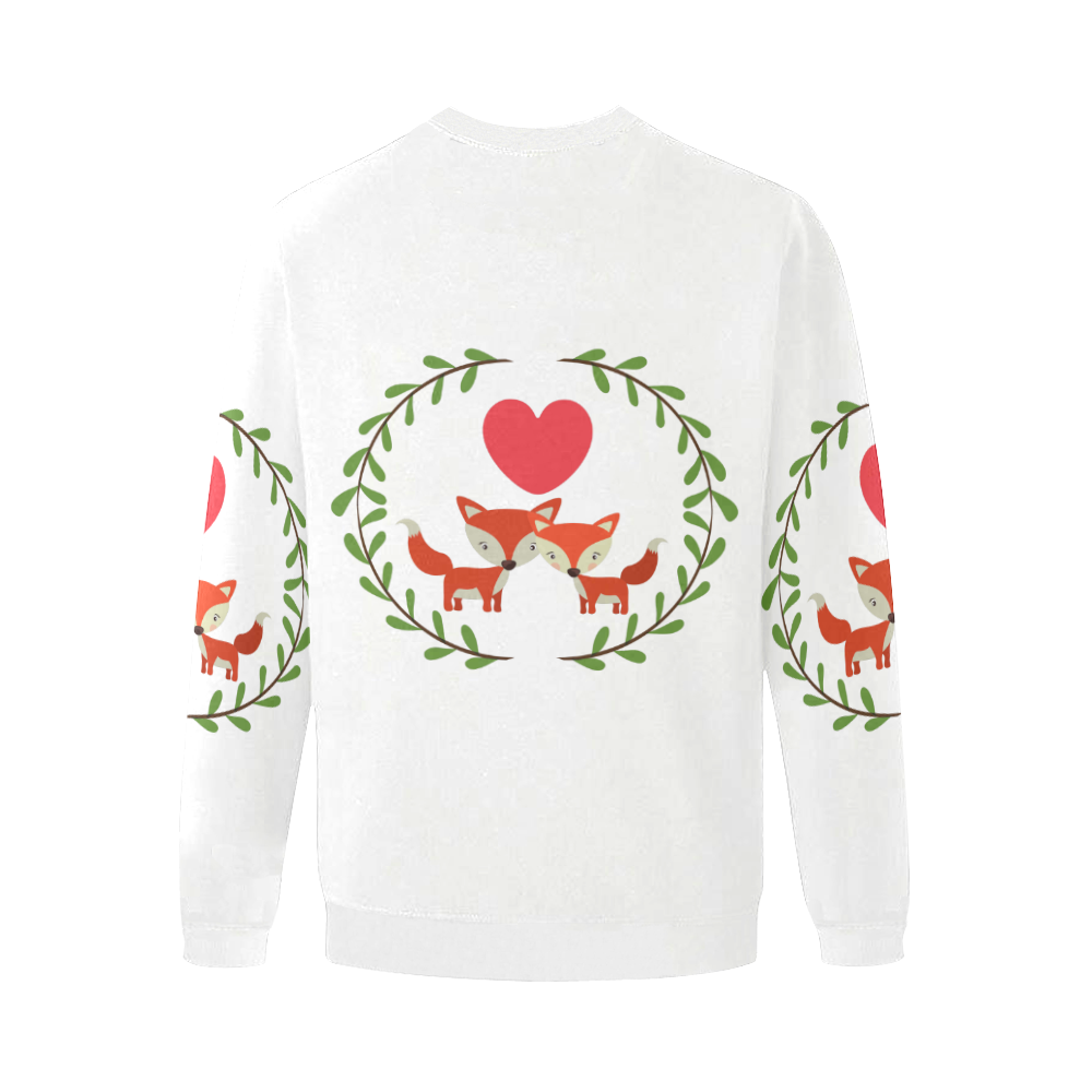 Foxes in love white Men's Oversized Fleece Crew Sweatshirt/Large Size(Model H18)