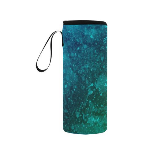 Blue and Green Abstract Neoprene Water Bottle Pouch/Medium