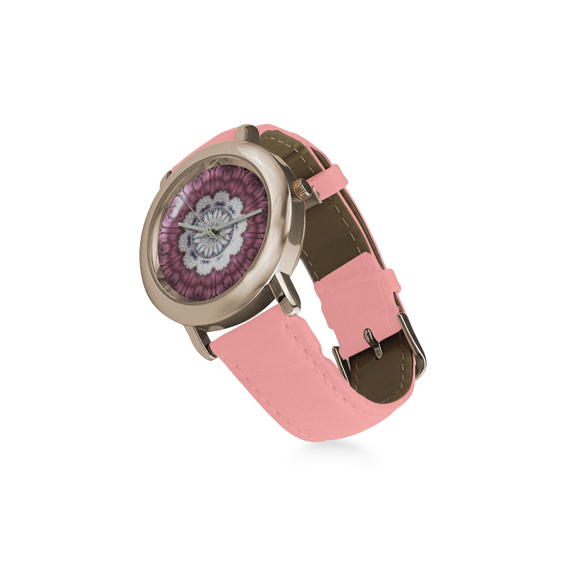 Bejeweled Royal Purple Diadem Fractal Abstract Women's Rose Gold Leather Strap Watch(Model 201)