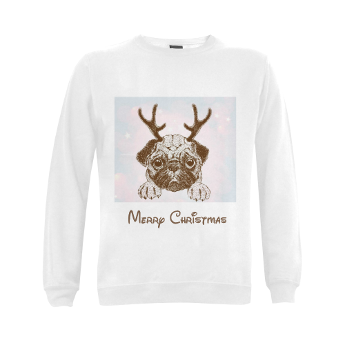 Merry Christmas Reindeer Pug Gildan Crewneck Sweatshirt(NEW) (Model H01)