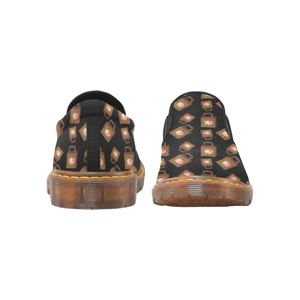 shopping bag pattern black Martin Women's Slip-On Loafer/Large Size (Model 12031)