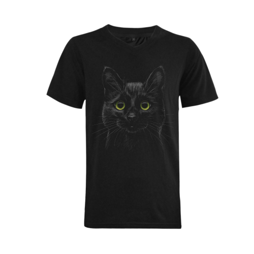 Black Cat Men's V-Neck T-shirt  Big Size(USA Size) (Model T10)