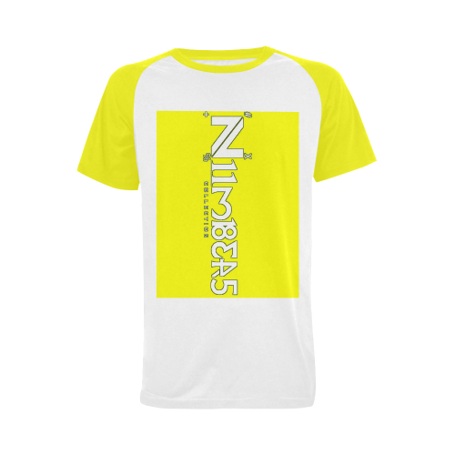 NUMBERS Collection White/Yellow Men's Raglan T-shirt (USA Size) (Model T11)