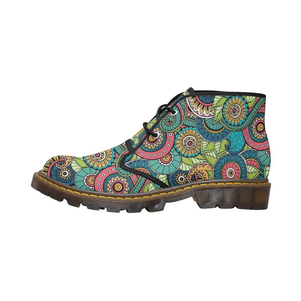 Mandala Pattern Women's Canvas Chukka Boots/Large Size (Model 2402-1)