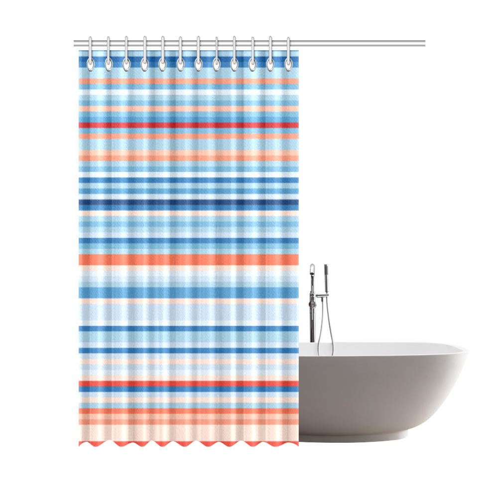blue and coral stripe 2 Shower Curtain 72"x84"