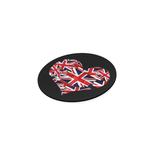 Union Jack British UK Flag Heart Black Round Coaster