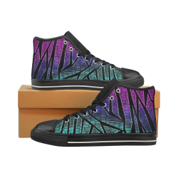 Neon Rainbow Cracked Mosaic Women's Classic High Top Canvas Shoes (Model 017)