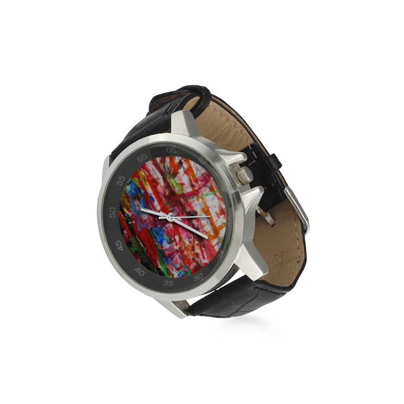 Paint on a white background Unisex Stainless Steel Leather Strap Watch(Model 202)