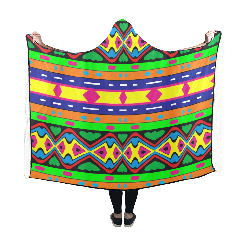 Distorted colorful shapes and stripes Hooded Blanket 60''x50''