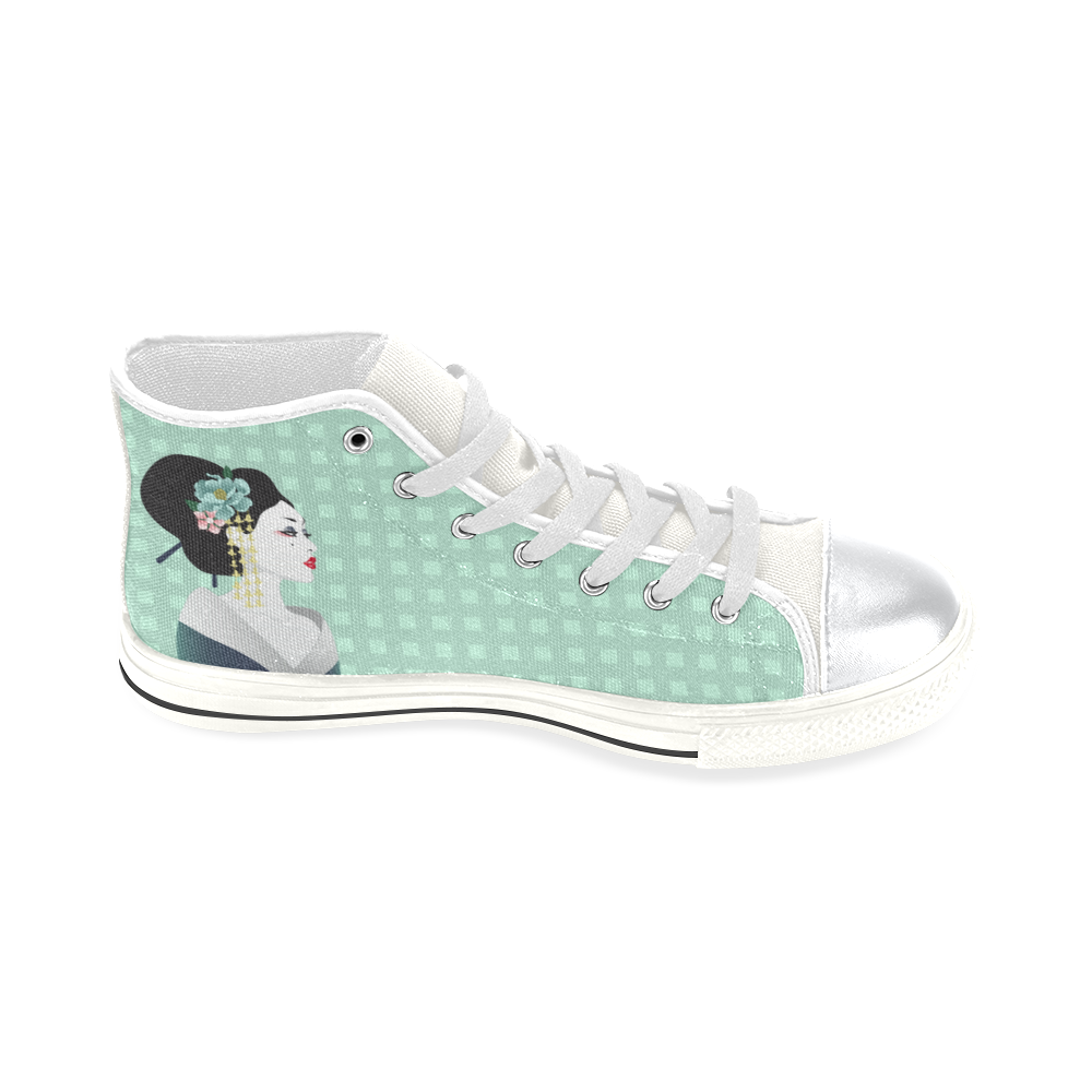 Geisha White High Top Canvas Shoes for Kid (Model 017)
