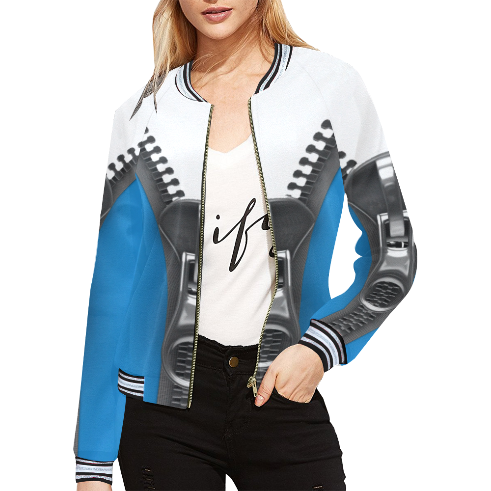 ZIPPER THREE All Over Print Bomber Jacket for Women (Model H21)