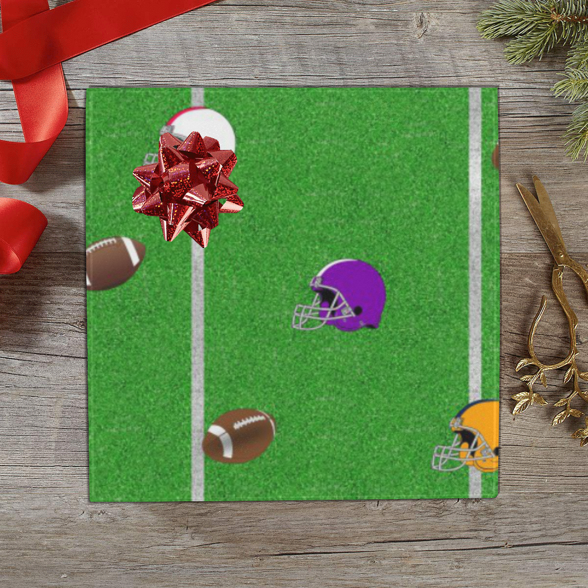 Footballs and Helmets Pattern Gift Wrapping Paper 58"x 23" (1 Roll)