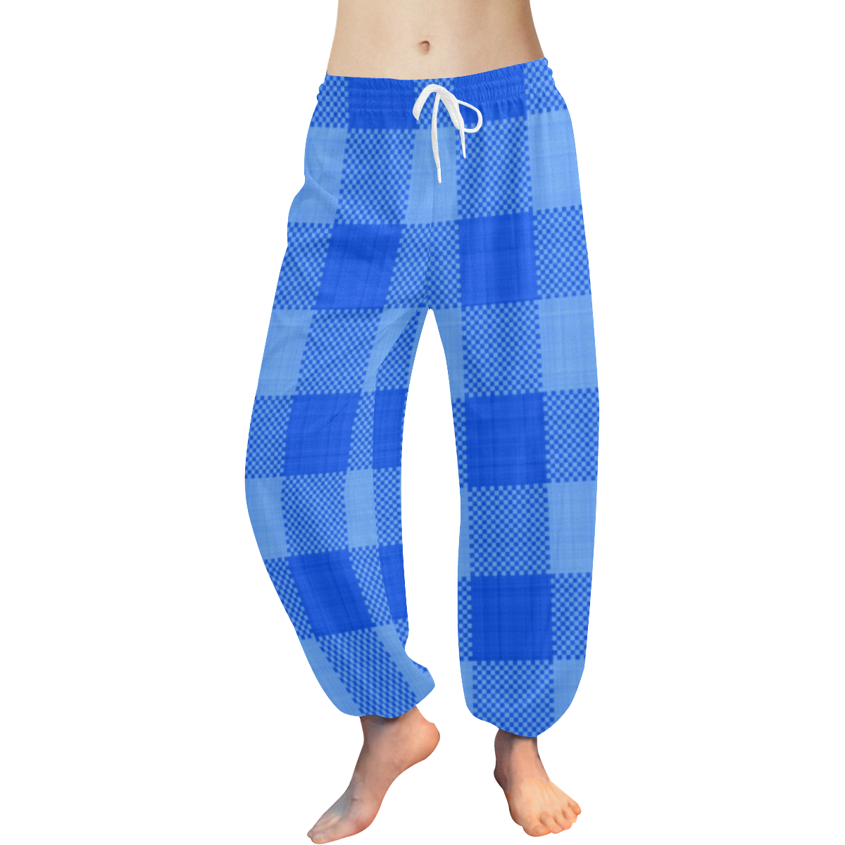 Soft Blue Plaid Women's All Over Print Harem Pants (Model L18)