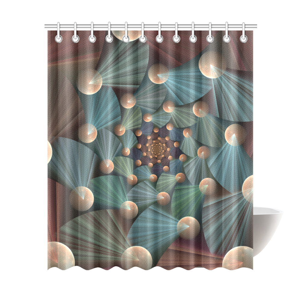Modern Abstract Fractal Art With Depth Brown Slate Turquoise Shower Curtain 72"x84"