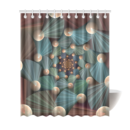 Modern Abstract Fractal Art With Depth Brown Slate Turquoise Shower Curtain 72"x84"