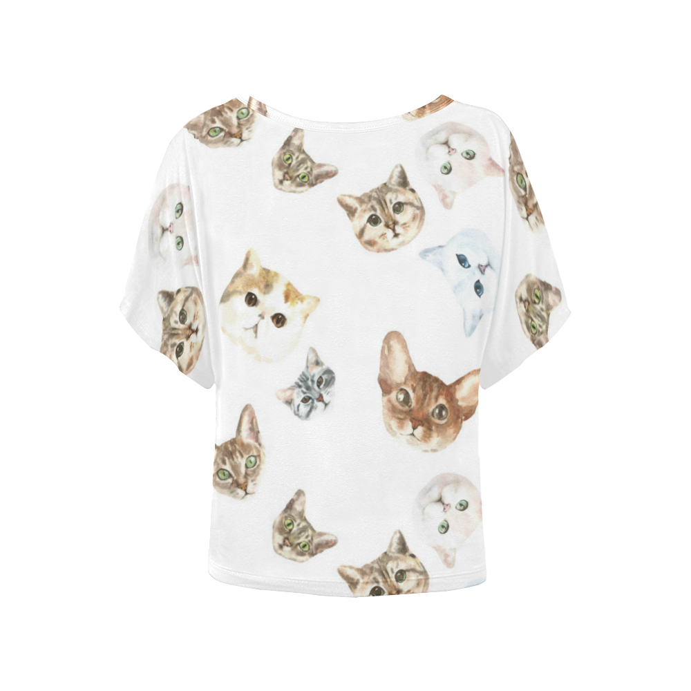 Kitties Women's Batwing-Sleeved Blouse T shirt (Model T44)
