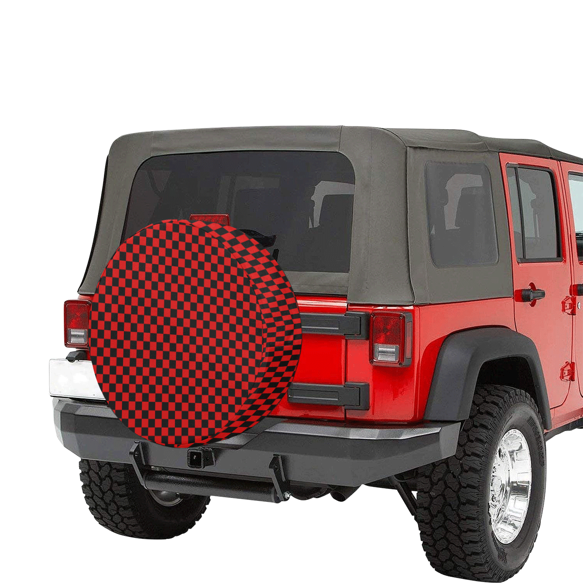 Checkerboard Black And Red 32 Inch Spare Tire Cover