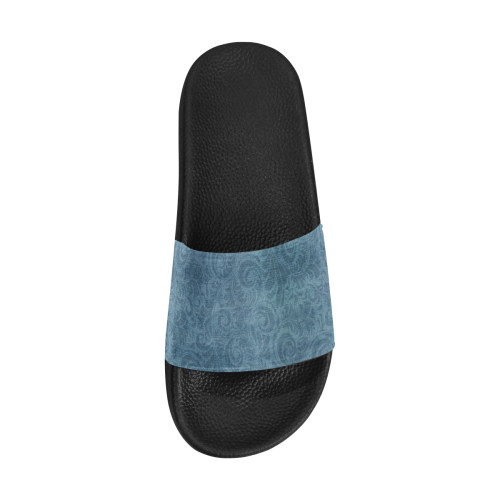 Denim with vintage floral pattern, turquoise blue Women's Slide Sandals (Model 057)