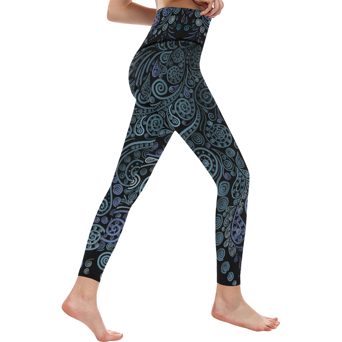 3D psychedelic ornaments, blue Women's All Over Print High-Waisted Leggings (Model L36)