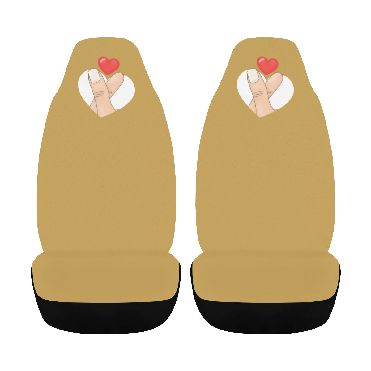 Hand With Finger Heart / Gold Car Seat Cover Airbag Compatible (Set of 2)