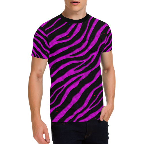 Ripped SpaceTime Stripes - Pink Men's All Over Print T-Shirt with Chest Pocket (Model T56)