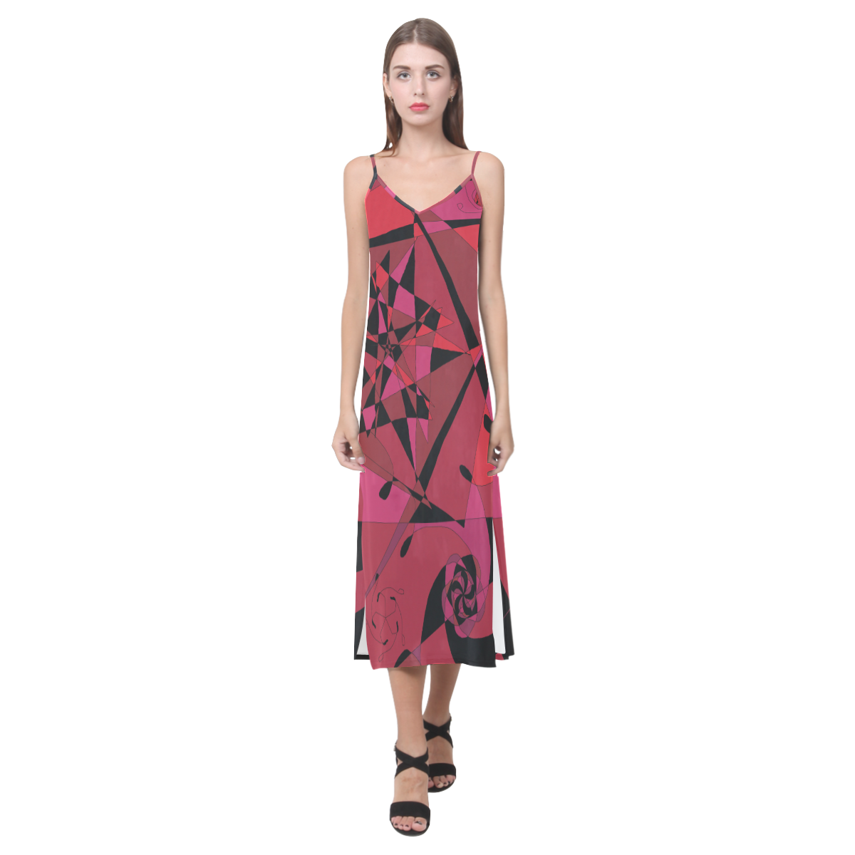 Abstract #8 S 2020 V-Neck Open Fork Long Dress(Model D18)