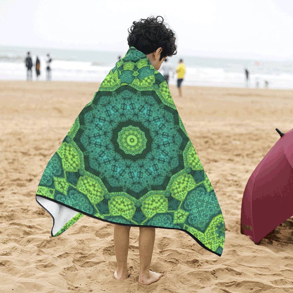 Green Theme Mandala Kids' Hooded Bath Towels