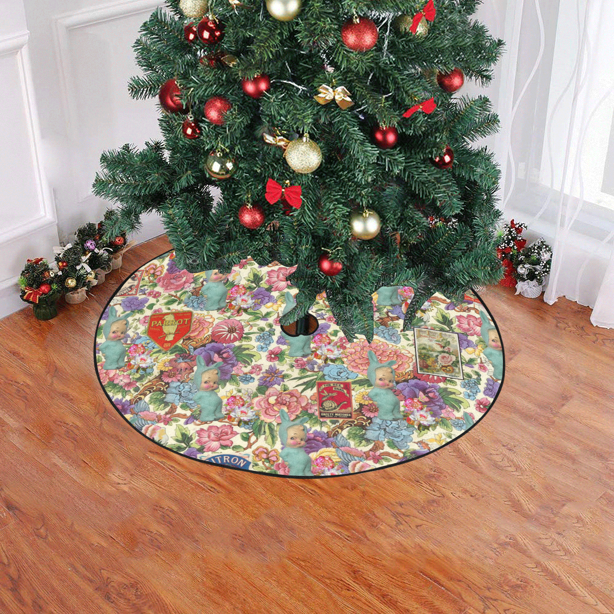 Lapinou de mon Coeur Christmas Tree Skirt 47" x 47"