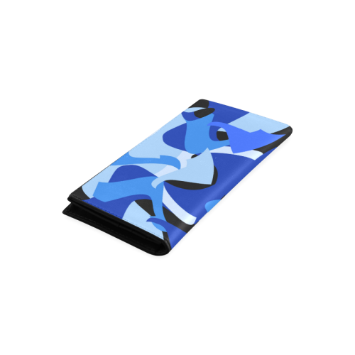 Camouflage Abstract Blue and Black Women's Leather Wallet (Model 1611)