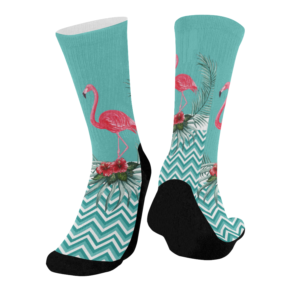 Retro Flamingo Chevron Mid-Calf Socks (Black Sole)