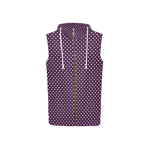 Burgundy polka dots All Over Print Sleeveless Zip Up Hoodie for Women (Model H16)