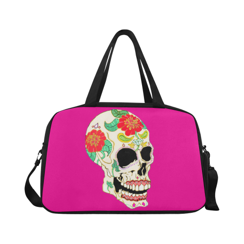Flower Sugar Skull Pink Fitness Handbag (Model 1671)