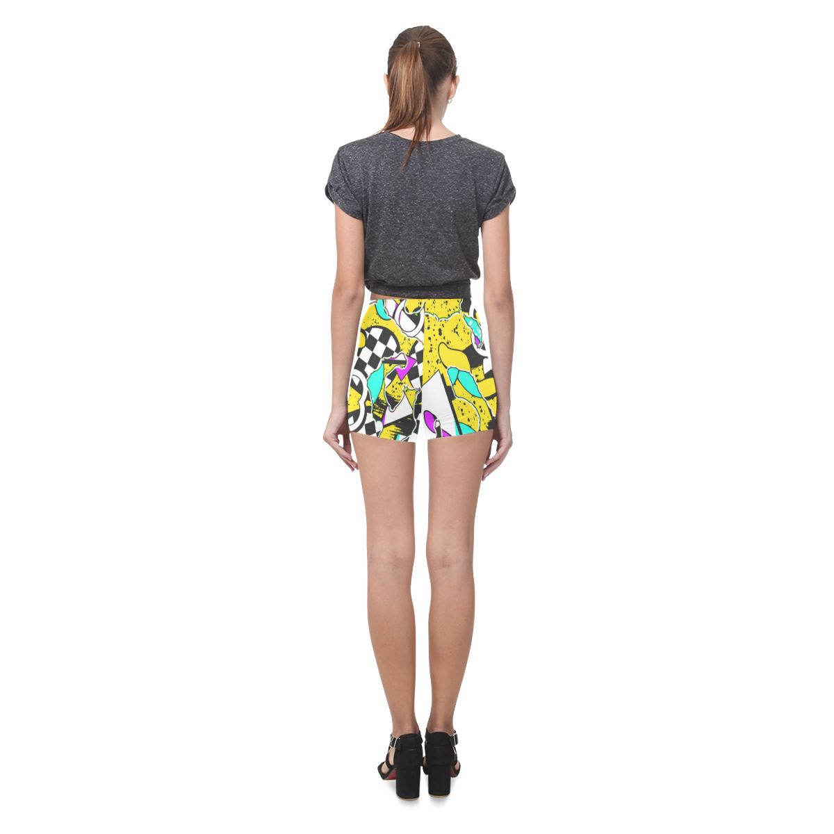 Shapes on a yellow background Briseis Skinny Shorts (Model L04)